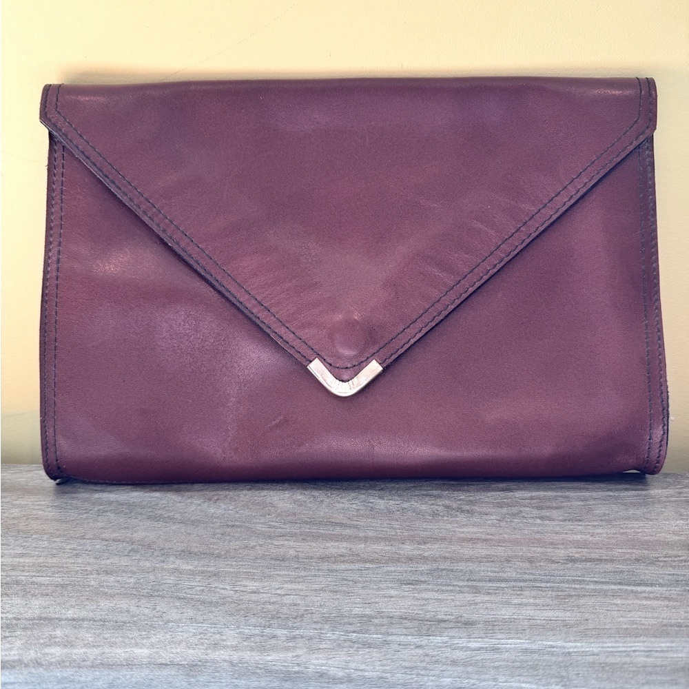 Vintage burgundy leather envelope clutch/portfolio purse.